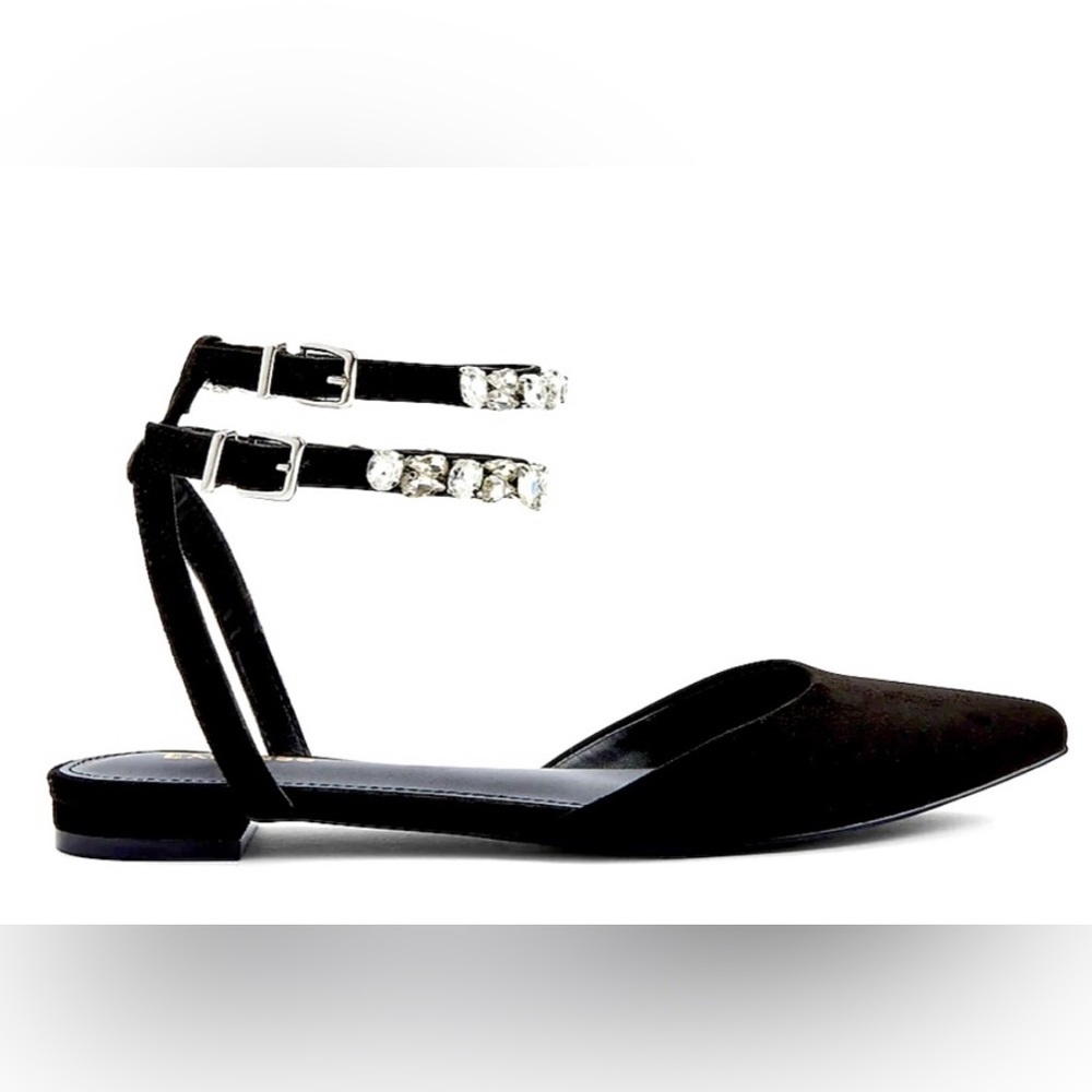 NWT RHINESTONE EMBELLISHED DOUBLE ANKLE STRAP FLATS